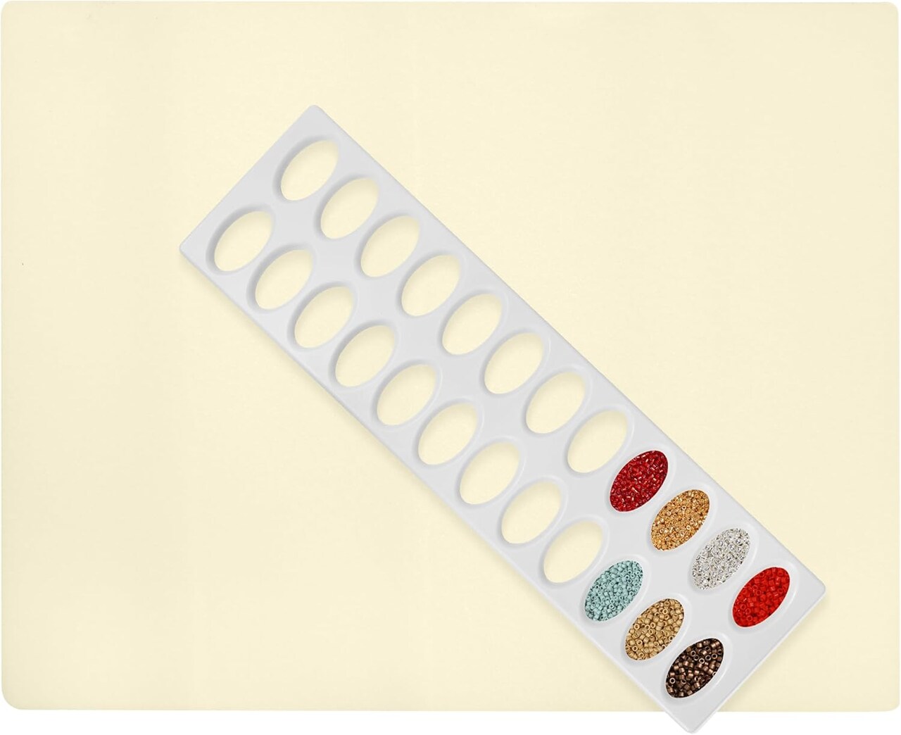 The Beadsmith Bead Mat and Sorter Set – Basic Elements – 11” x 3.13” Tray w/ 24 Holes and 11” x 14” Soft Mat, Use to Keep Seed Beads Organized, 2pc